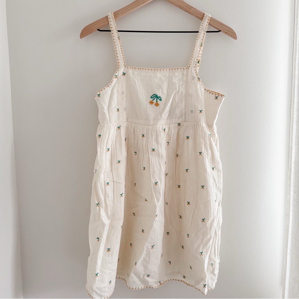 Emile Et Ida Girls Cream Sundress with Delicate Embroidery - Picture 3 of 7